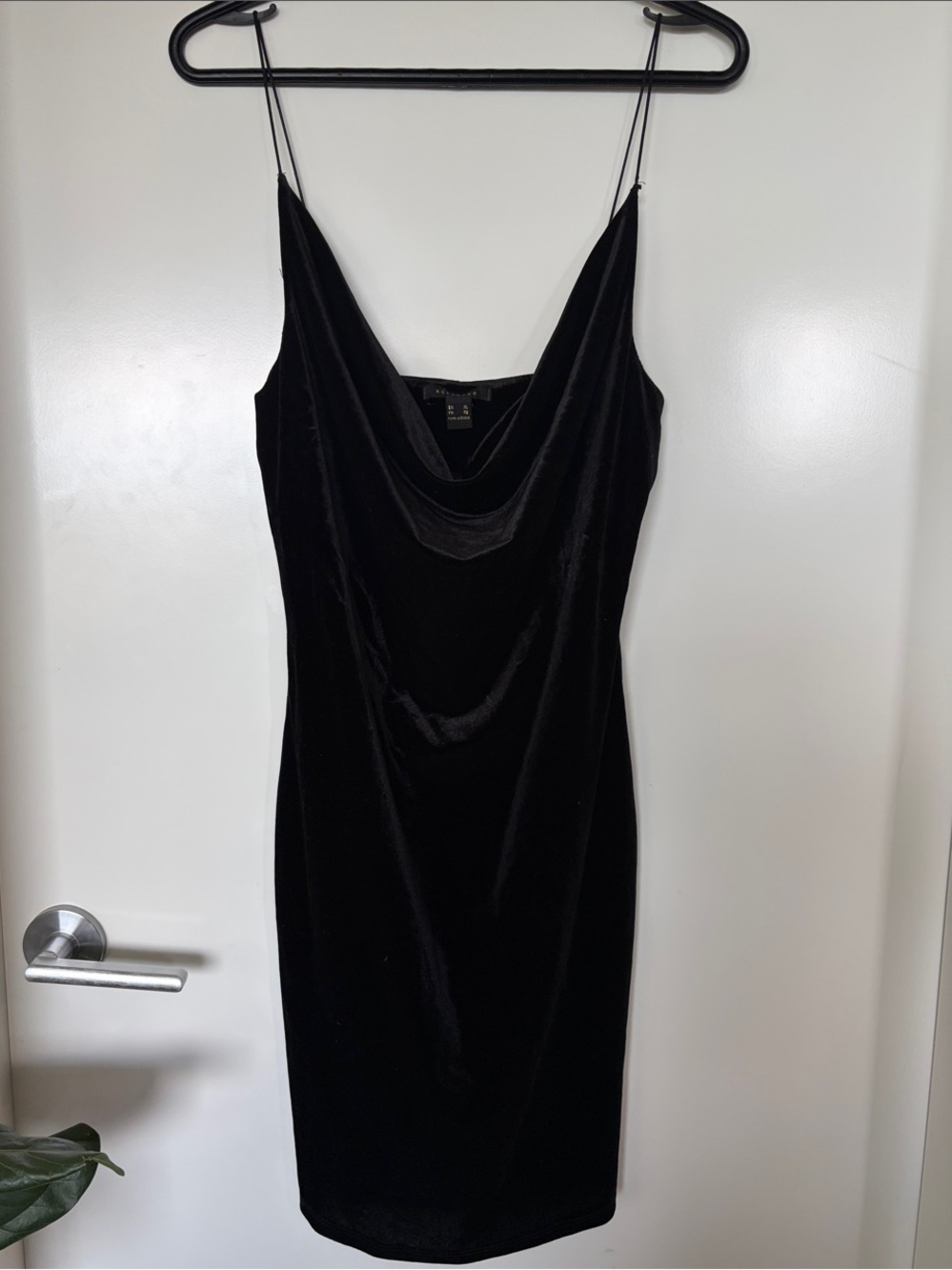 Revamped Black Velvet Cowl Neck Mini Dress